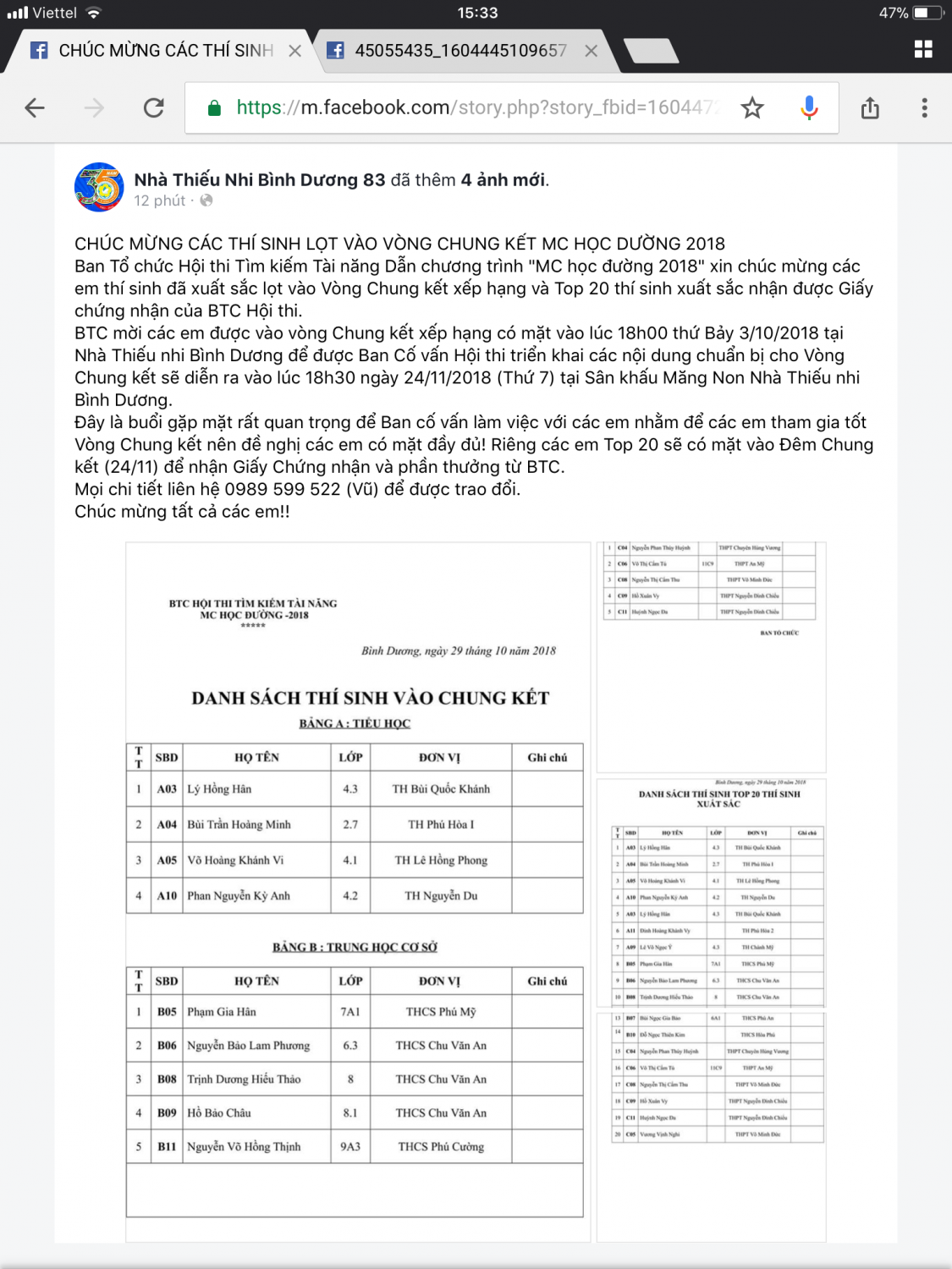 Danh sách thí sinh vào vòng chung kết cuộc thi "MC học đường 2018"