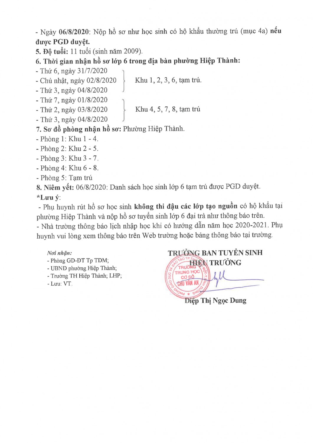 Thong bao tuyen sinh 6 DT 2020 2021 2