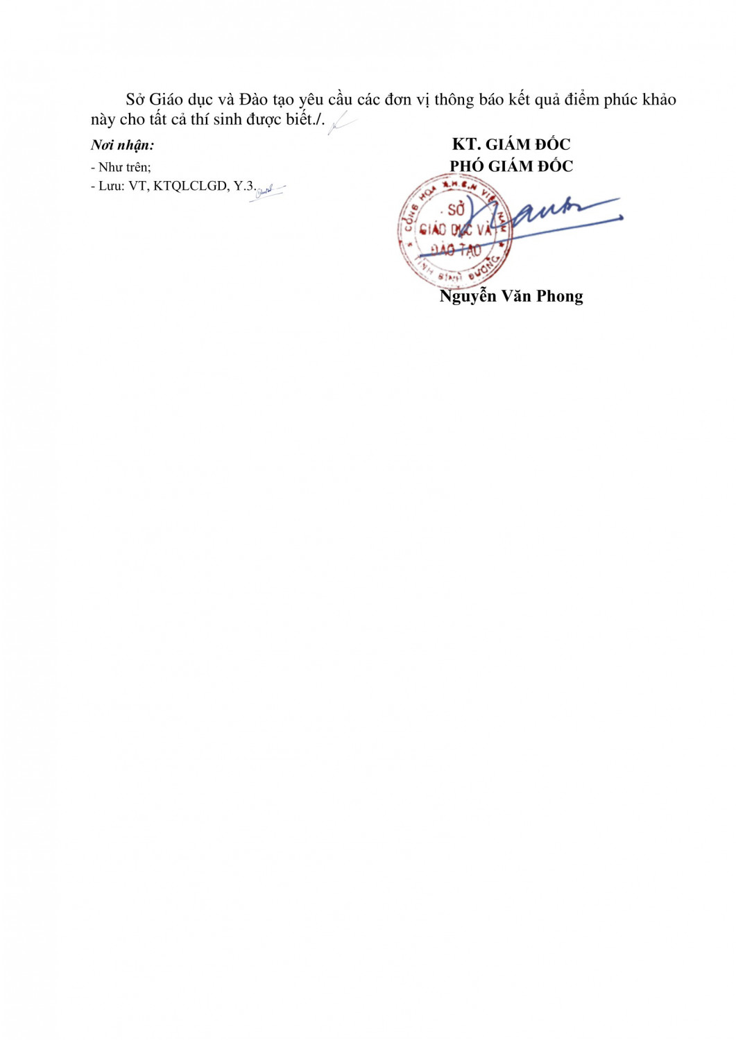 Thong bao Ket qua phuc khao TS 10 2023 2024 2